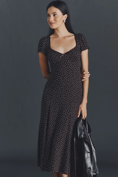 Reformation Afton Short-Sleeve A-Line Midi Dress