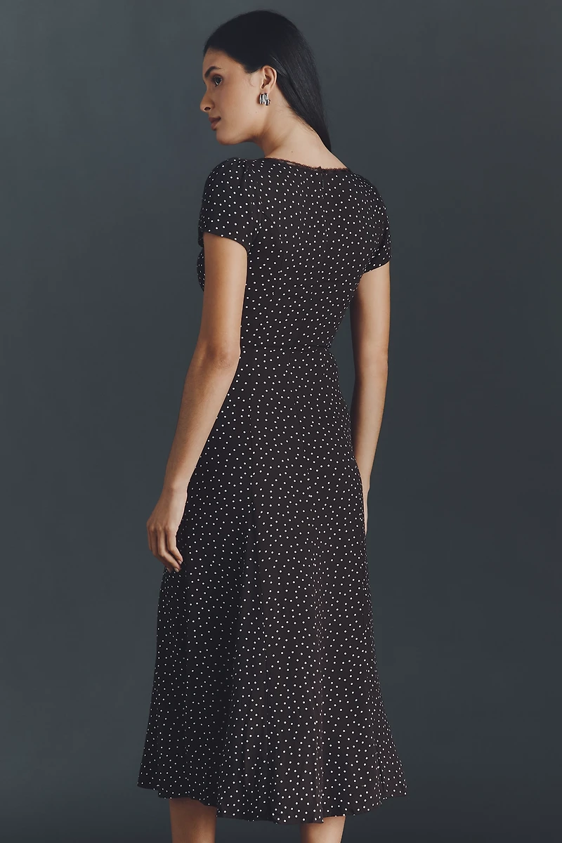 Reformation Afton Short-Sleeve A-Line Midi Dress