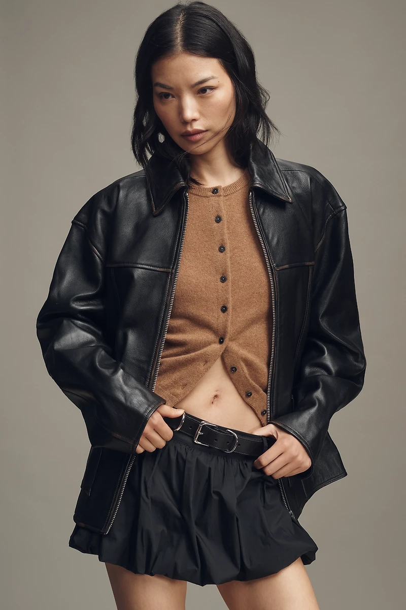 Reformation Veda Bennett Leather Shirt Jacket