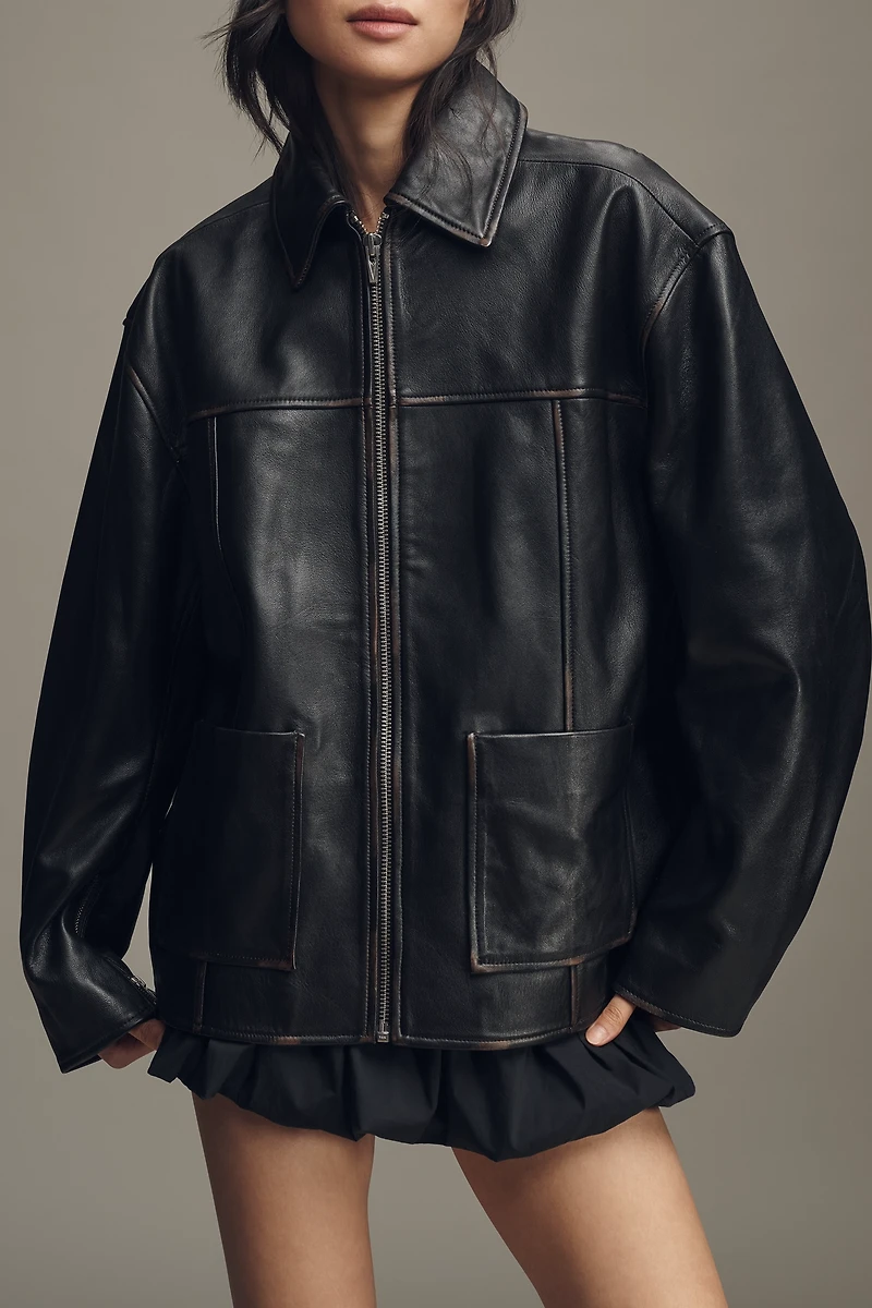 Reformation Veda Bennett Leather Shirt Jacket