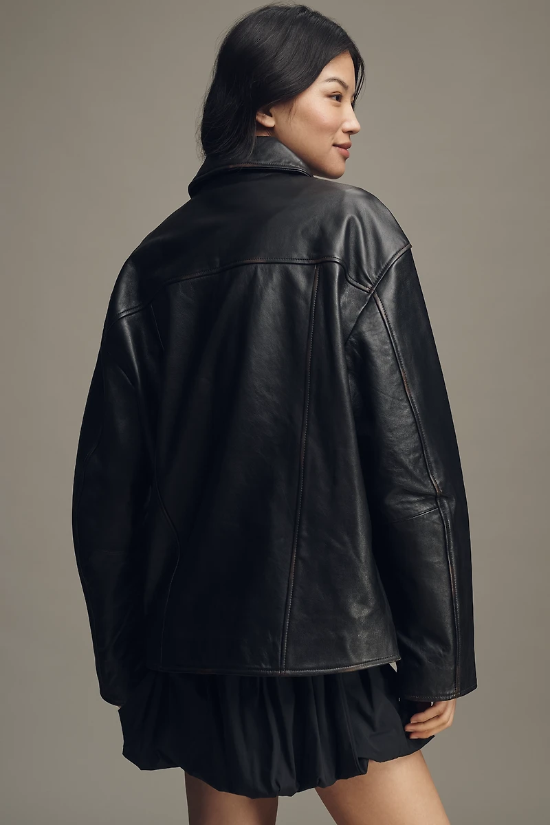 Reformation Veda Bennett Leather Shirt Jacket