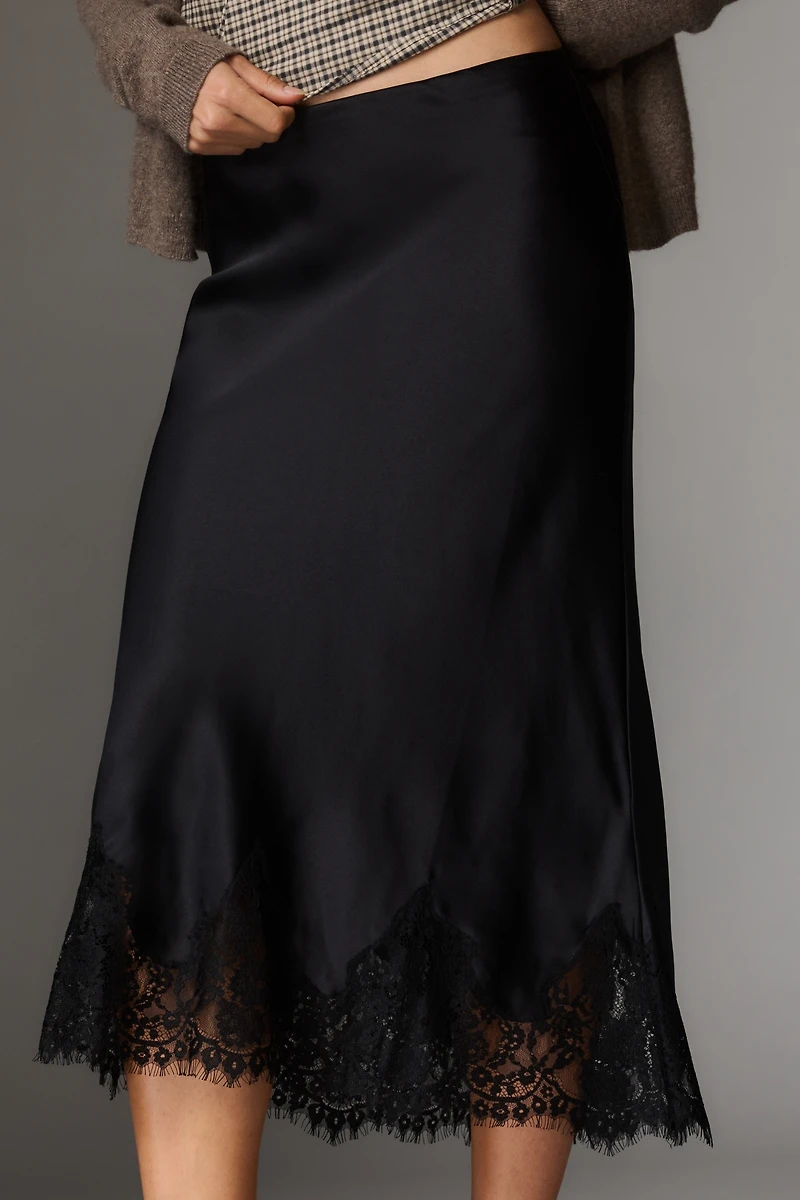 Reformation Carolina Lace-Hem Silk Midi Skirt