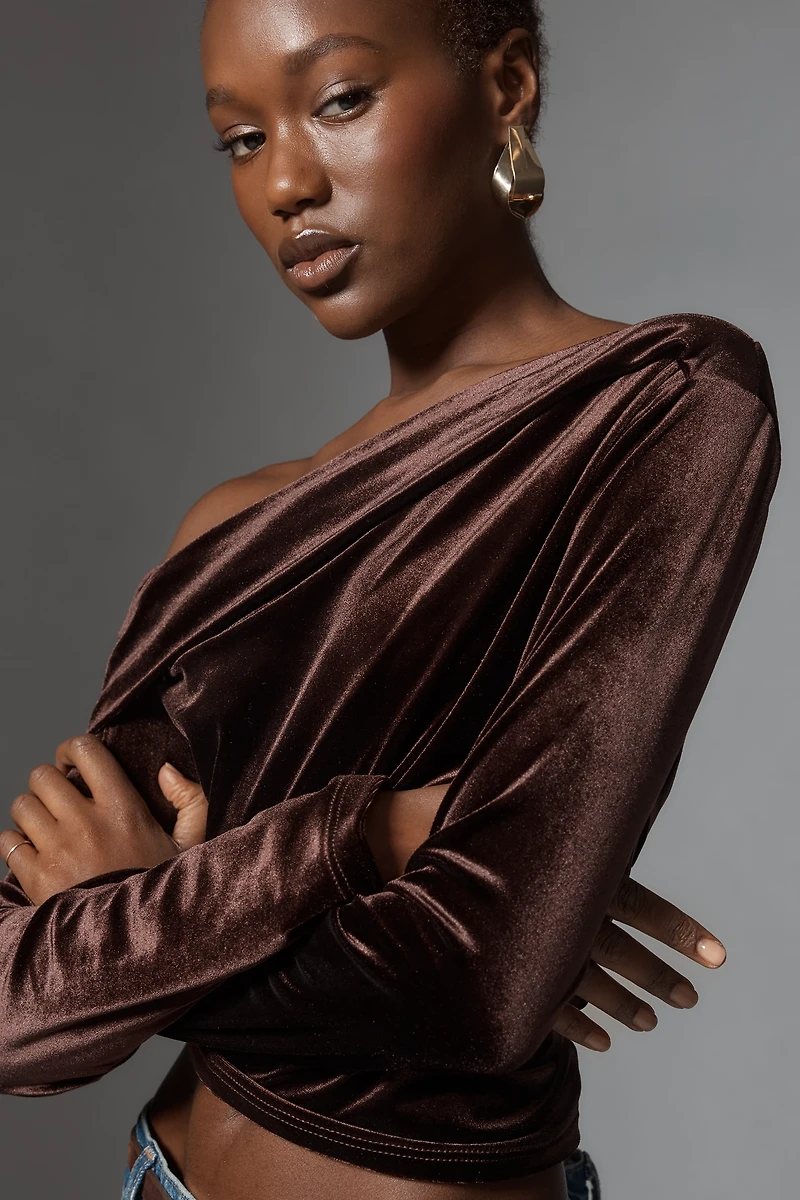 Reformation Elio Off-The-Shoulder Asymmetric Knit Top