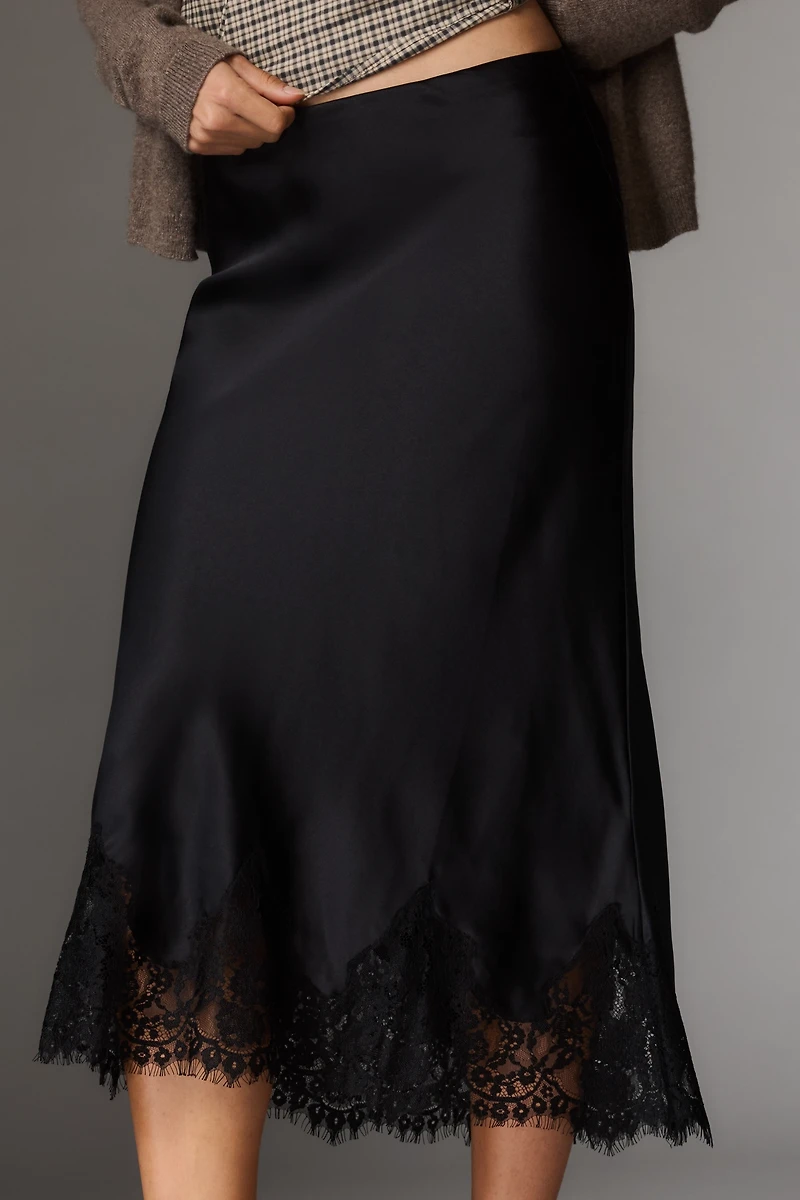 Reformation Carolina Lace-Hem Silk Midi Skirt