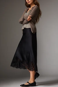 Reformation Carolina Lace-Hem Silk Midi Skirt