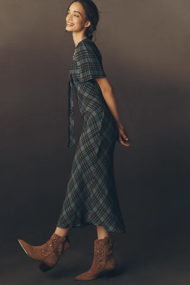 Maeve Puff-Sleeve V-Neck Midi Dress | The Summit Maeve Puff-Sleeve V-Neck Midi Dress | The Summit