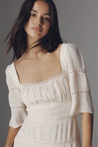 Reformation Laverna Smocked Bell-Sleeve Midi Dress