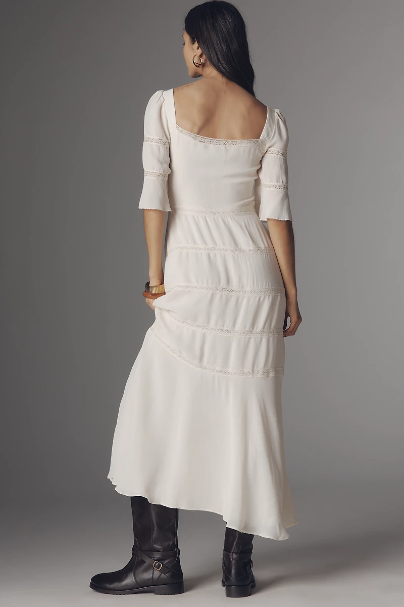 Reformation Laverna Smocked Bell-Sleeve Midi Dress