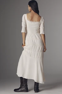 Reformation Laverna Smocked Bell-Sleeve Midi Dress