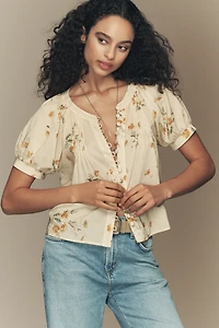 Reformation Calia Buttondown Short-Sleeve Top