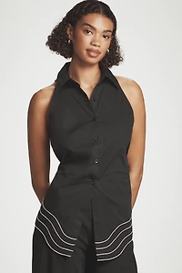 SIMONMILLER Wavy Sleeveless Back-Cutout Blouse