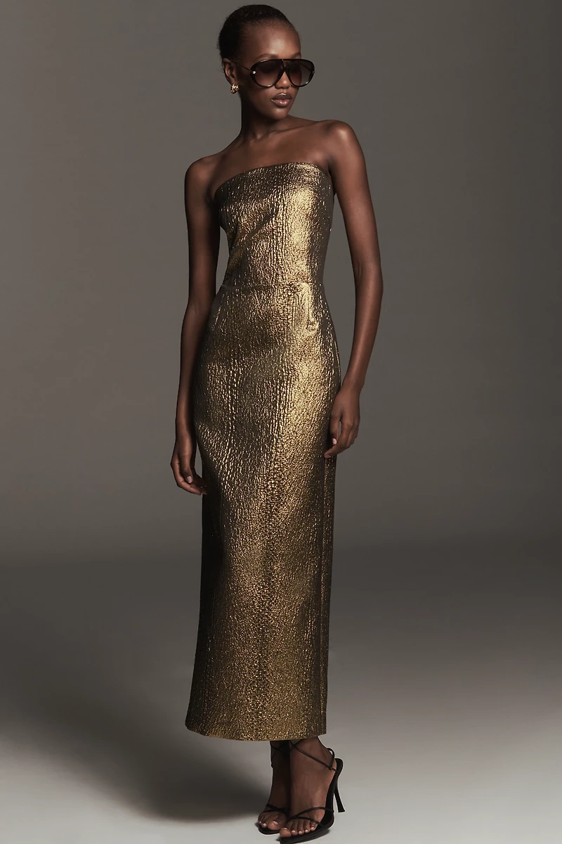 SIMONMILLER Verdelle Strapless Metallic Midi Dress