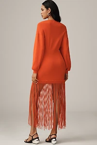 SIMONMILLER Wallis Long-Sleeve Knit Fringe Dress