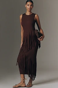 SIMONMILLER Spiral Knit Fringed Sleeveless Midi Dress