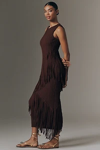 SIMONMILLER Spiral Knit Fringed Sleeveless Midi Dress