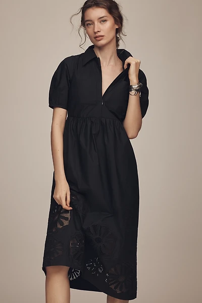 ALIGNE Gabriella Short-Sleeve Broderie Midi Dress