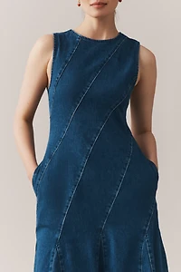 ALIGNE Raven Sleeveless Diagonal Seamed Denim Midi Dress
