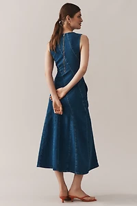 ALIGNE Raven Sleeveless Diagonal Seamed Denim Midi Dress