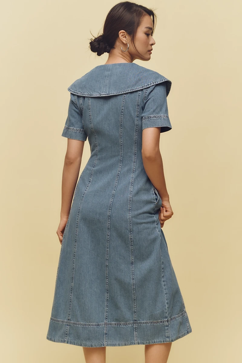 ALIGNE Sparrow Shawl-Collar Denim Midi Dress