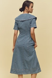 ALIGNE Sparrow Shawl-Collar Denim Midi Dress