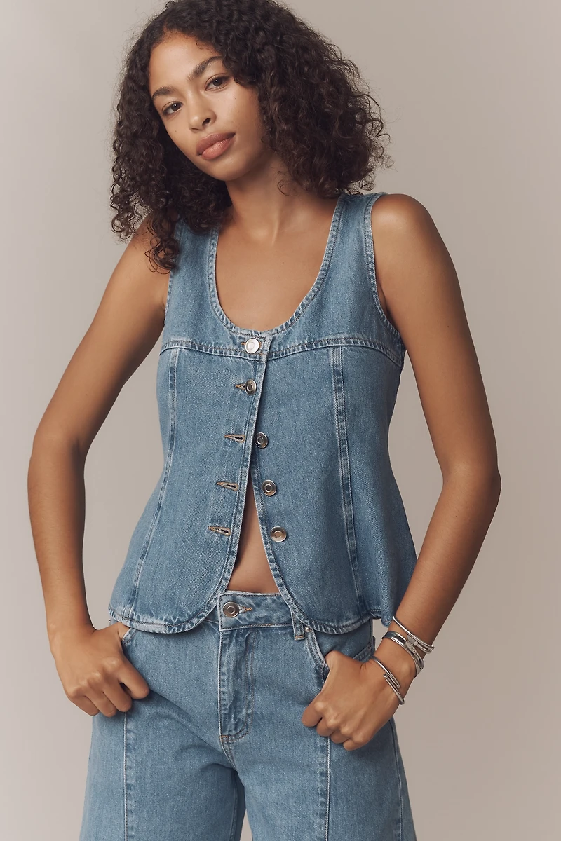 ALIGNE Ariella Button-Front Denim Tank