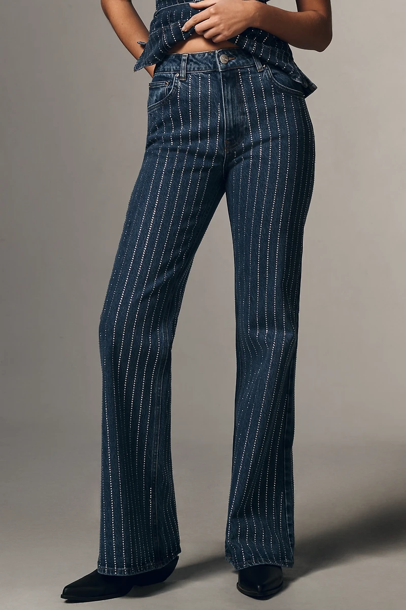 ALIGNE Diamante Embellished High-Rise Flare Jeans