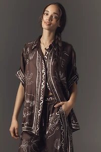 ALÉMAIS Sammy Short-Sleeve Silk Satin Buttondown Blouse
