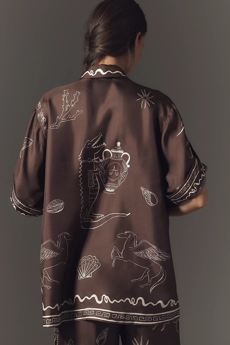 ALÉMAIS Sammy Short-Sleeve Silk Satin Buttondown Blouse