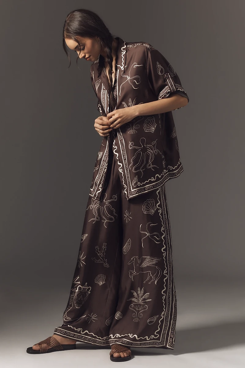 ALÉMAIS Sammy Short-Sleeve Silk Satin Buttondown Blouse