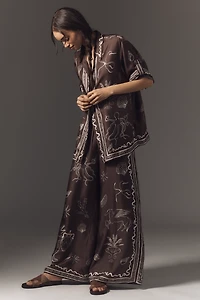 ALÉMAIS Sammy Short-Sleeve Silk Satin Buttondown Blouse