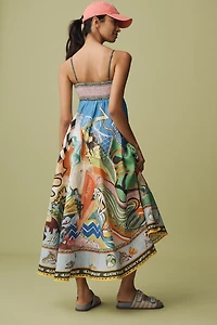 ALÉMAIS Lucky Pace Shirred Linen Midi Sun Dress