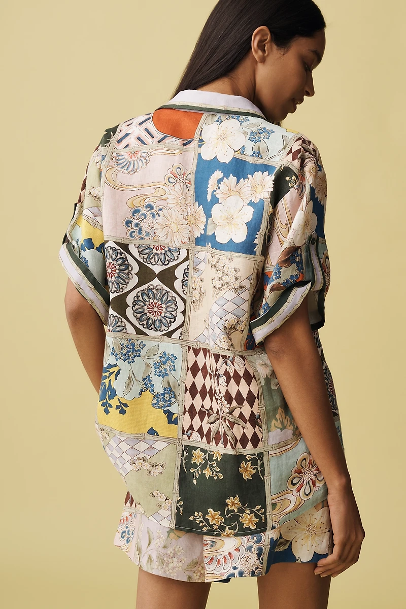 ALÉMAIS Bianca Linen Short-Sleeve Buttondown Shirt