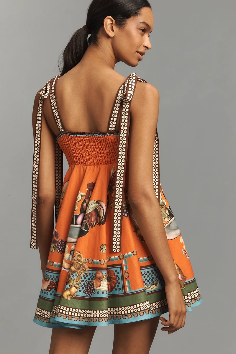ALÉMAIS Rocco Linen Tie-Strap Mini Sundress