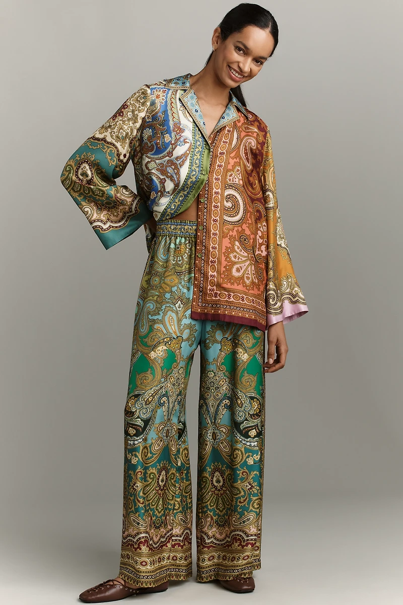 ALÉMAIS Clemenza Spliced Silk Buttondown Shirt