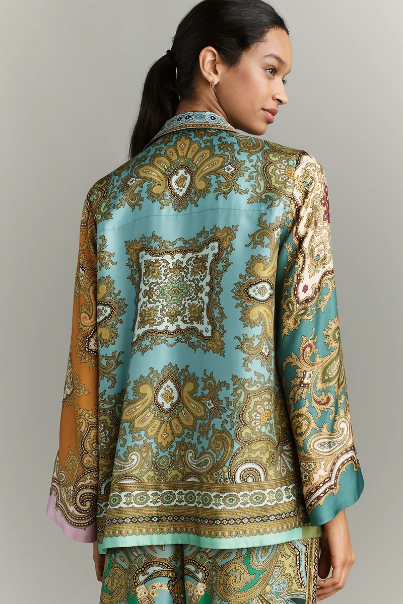 ALÉMAIS Clemenza Spliced Silk Buttondown Shirt