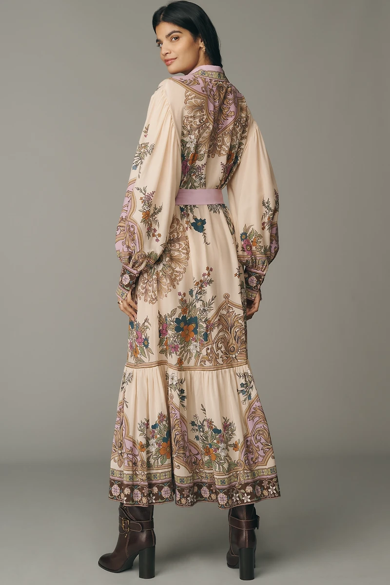 ALÉMAIS Antoinette Long-Sleeve Silk Blend Midi Shirt Dress