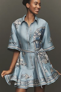 ALÉMAIS Villa Romantica Linen Blend Mini Shirt Dress