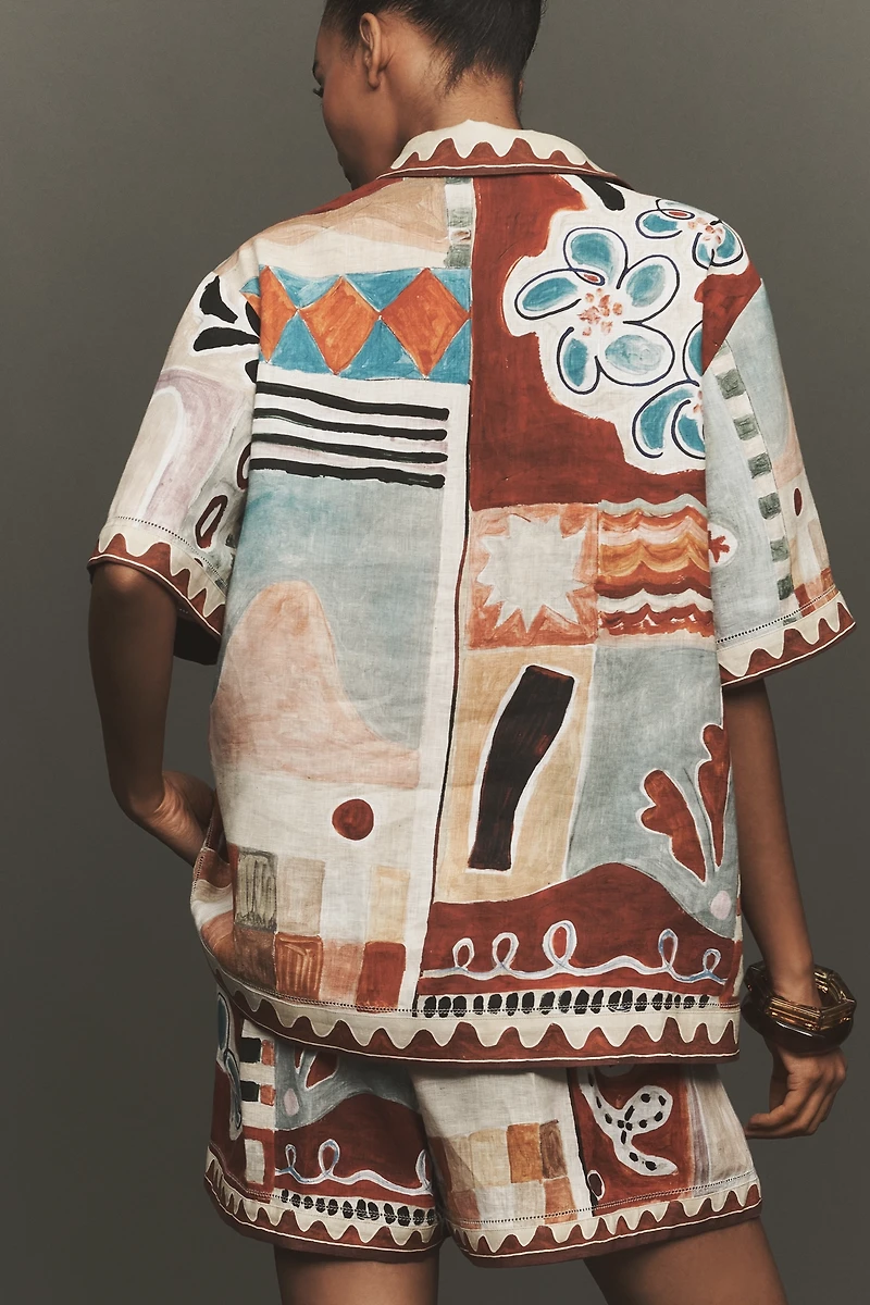 ALÉMAIS Michelle Linen Short-Sleeve Buttondown Shirt