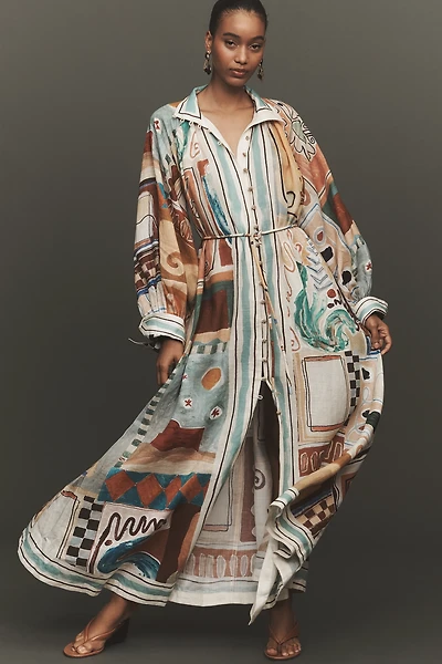 ALÉMAIS Michelle Long-Sleeve Linen Shirtdress