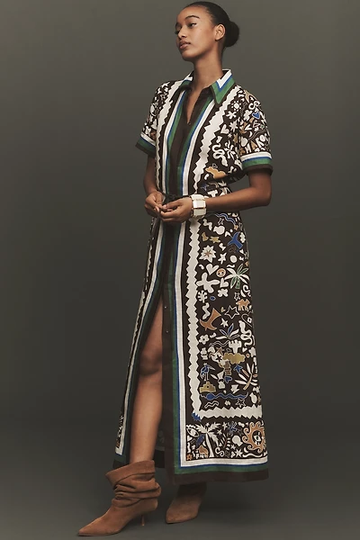 ALÉMAIS Maroc Linen Short-Sleeve Maxi Shirt Dress