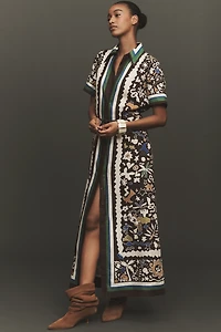 ALÉMAIS Maroc Linen Short-Sleeve Maxi Shirt Dress