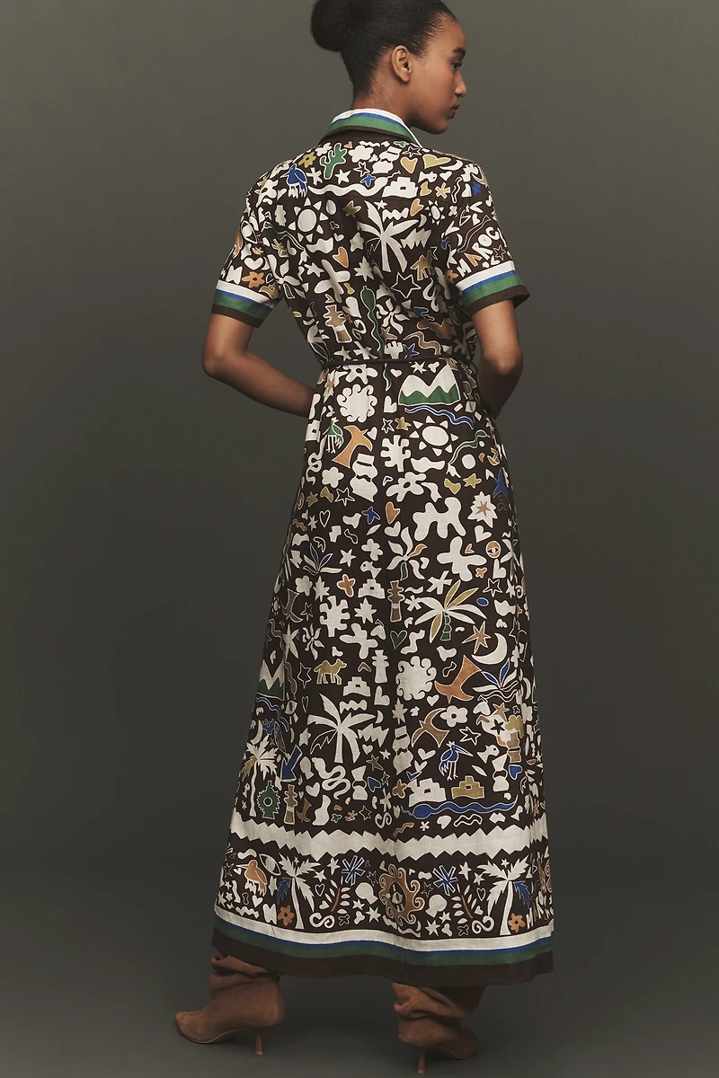 ALÉMAIS Maroc Linen Short-Sleeve Maxi Shirt Dress