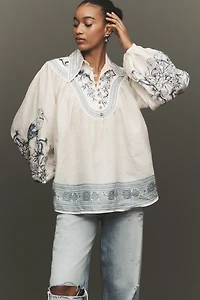 ALÉMAIS Villa Romantica Long-Sleeve Linen Blouse