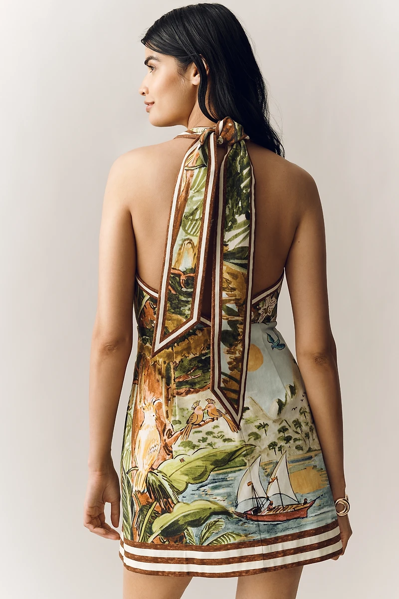ALÉMAIS Cotton Toucan Tango Halter Mini Dress