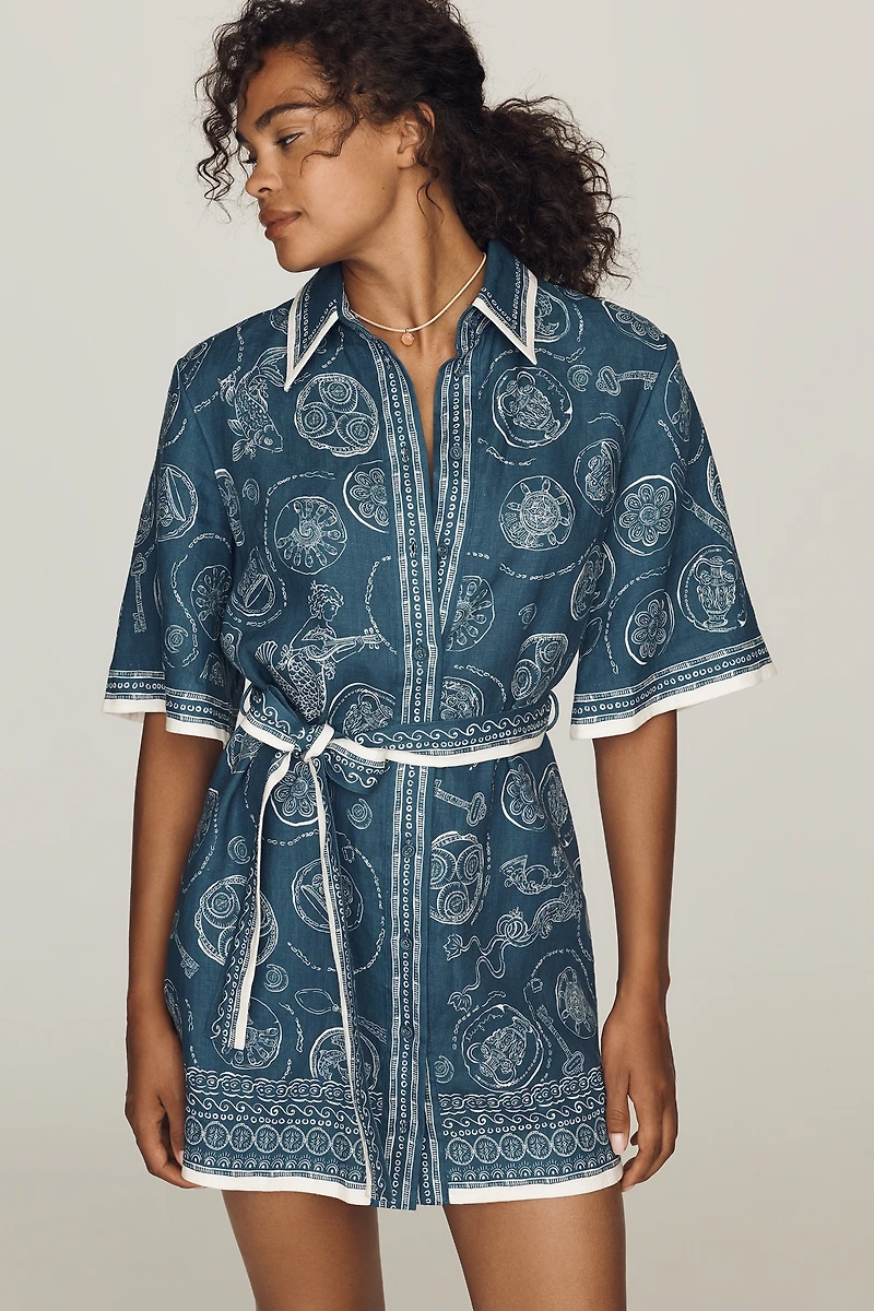ALÉMAIS Lucky Linen Belted Mini Dress