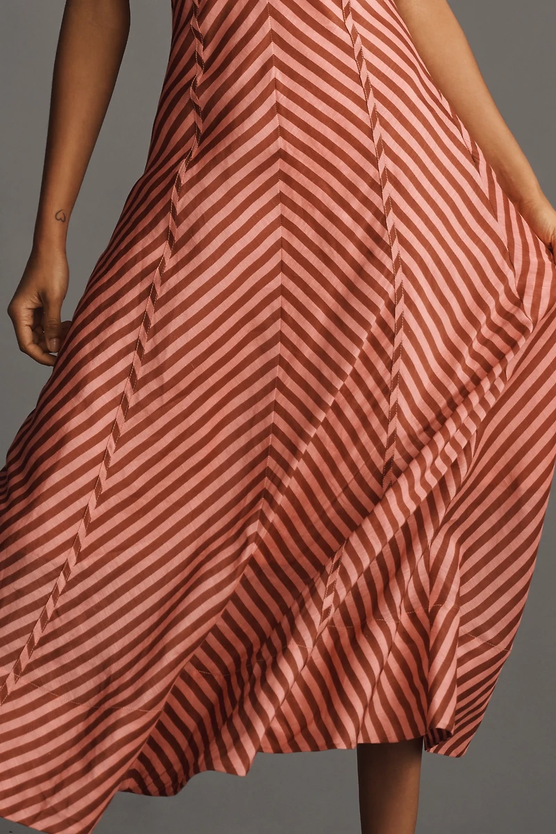 Lovaan Tess Puff-Sleeve Linen-SIlk Midi Dress