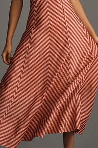 Lovaan Tess Puff-Sleeve Linen-SIlk Midi Dress