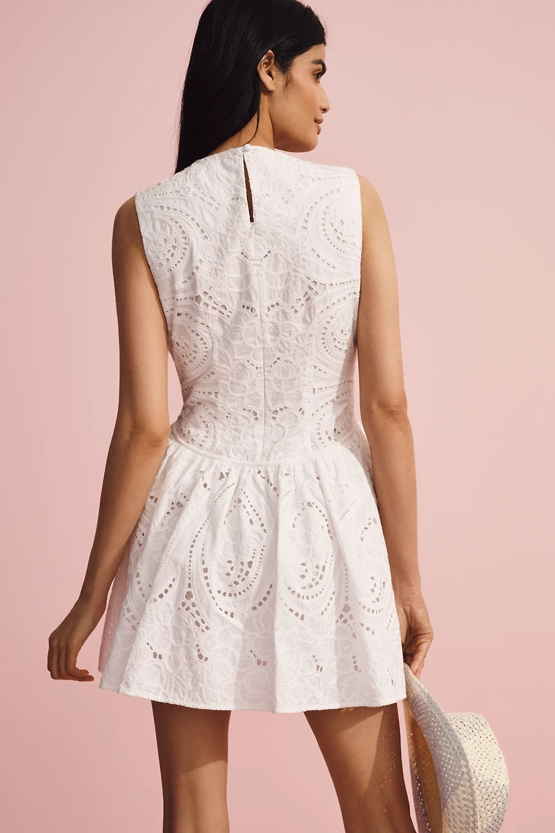 Lovaan Wilma Cotton Broderie Basque-Waist Mini Dress