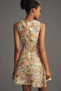 Lovaan Delilah Sleeveless Bow Linen-Silk Mini Dress