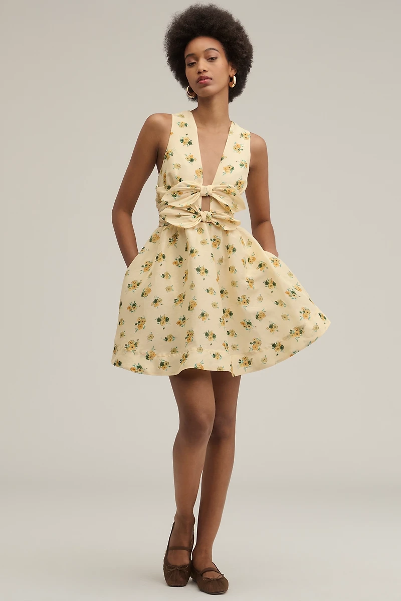 Lovaan Delilah Linen Silk Bow Mini Dress